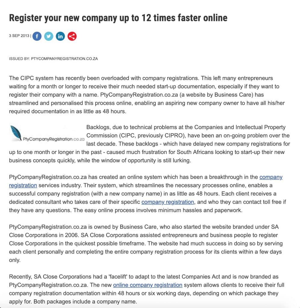 Register your new company up to 12 times faster