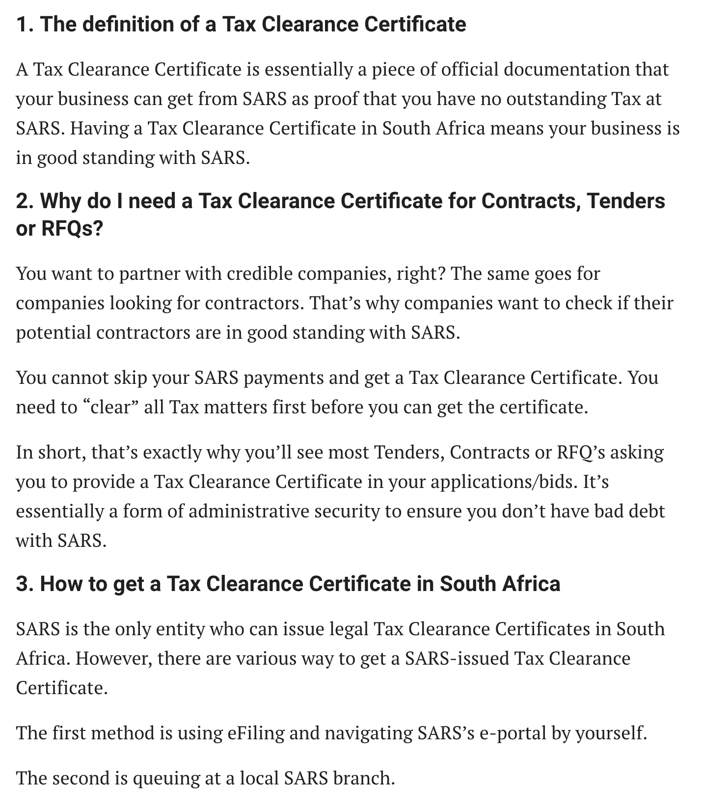 definition of a tax clearance Certificate