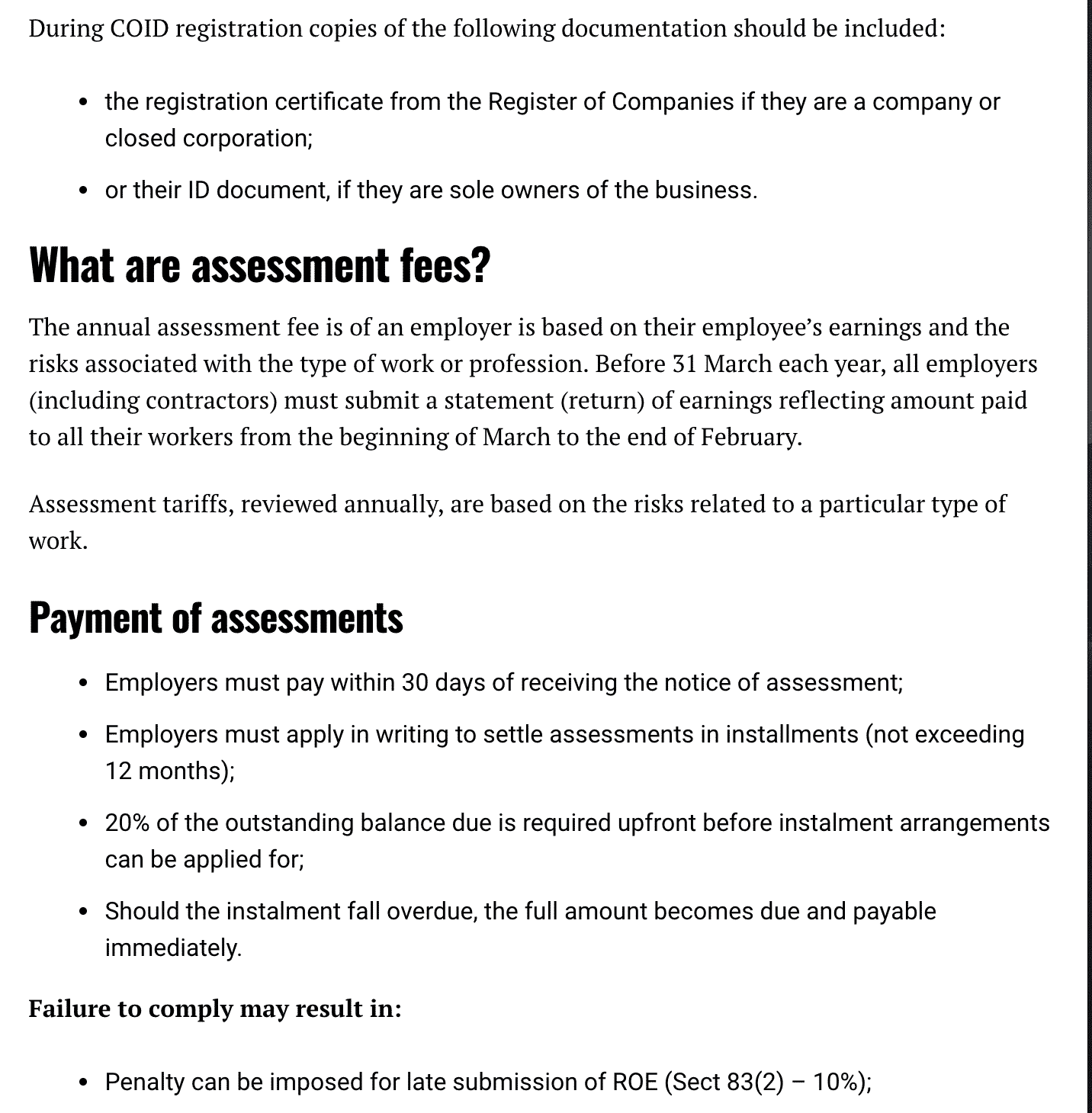 what is assessment fees