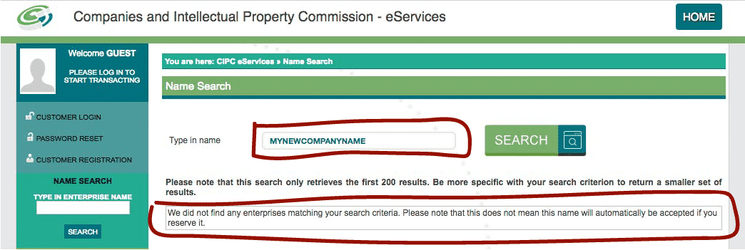 Company Registration CIPC Name Search