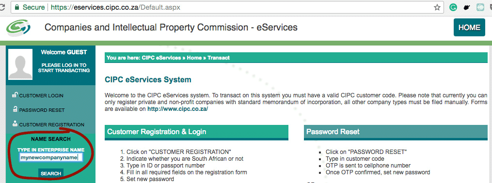 CIPC e-services system