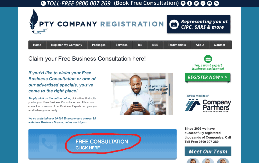 Directions to get a free business registration consultation