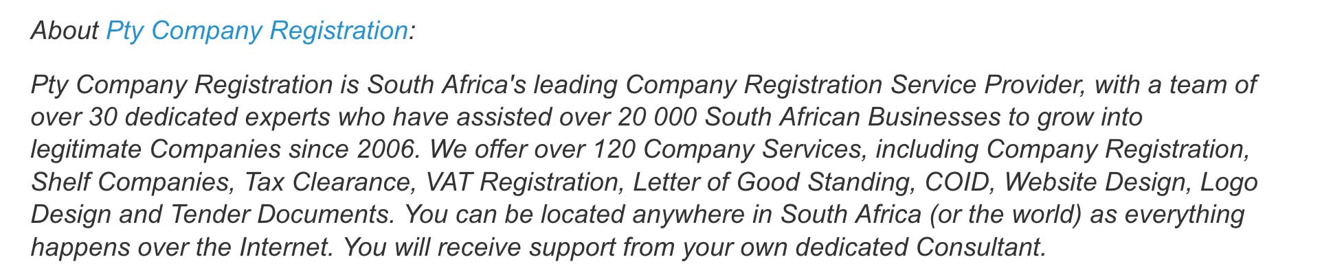PTY Company Registration
